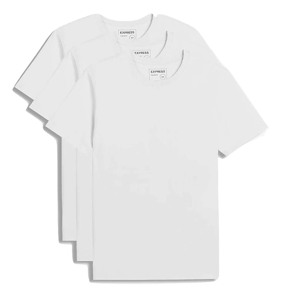 Express 3 Pack Slim Stretch Crew Neck T-Shirts (White Express 3 Pack Slim Stretch Crew Neck T-Shirts (White
